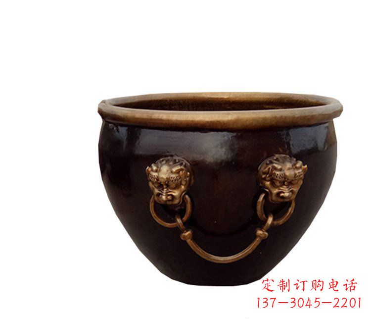 辽阳铜雕圆形荷花水缸雕塑 (4)