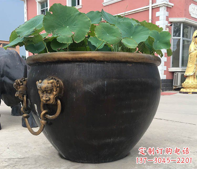 辽阳铜雕圆形荷花水缸雕塑 (3)