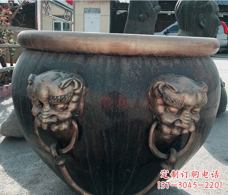 辽阳铜雕圆形荷花水缸雕塑 (6)
