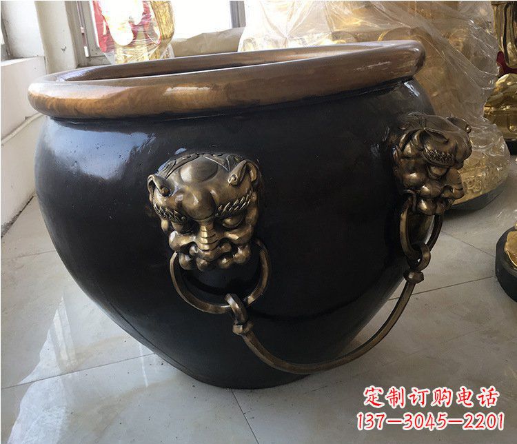 辽阳铜雕圆形荷花水缸雕塑 (5)