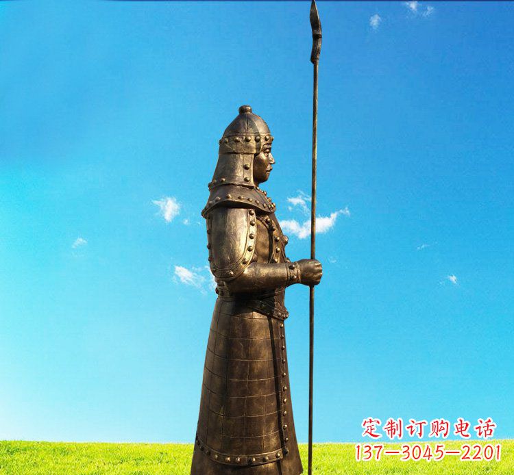 辽阳铜雕战士站岗古代人物雕塑