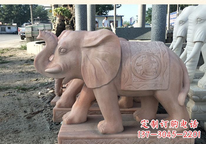 辽阳晚霞红鼻卷元宝大象门口石雕_1