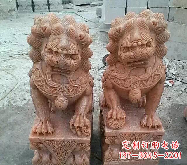 辽阳晚霞红传统狮子石雕