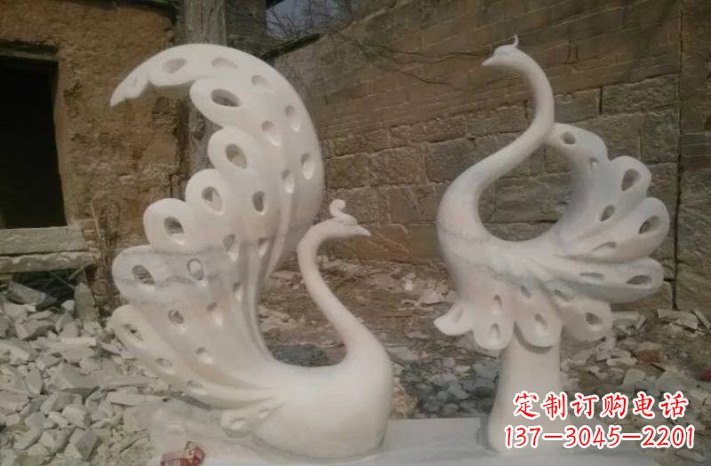 辽阳晚霞红抽象石雕孔雀