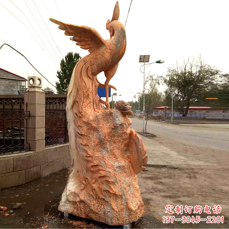 辽阳晚霞红大理石瑞鸟凤凰雕塑