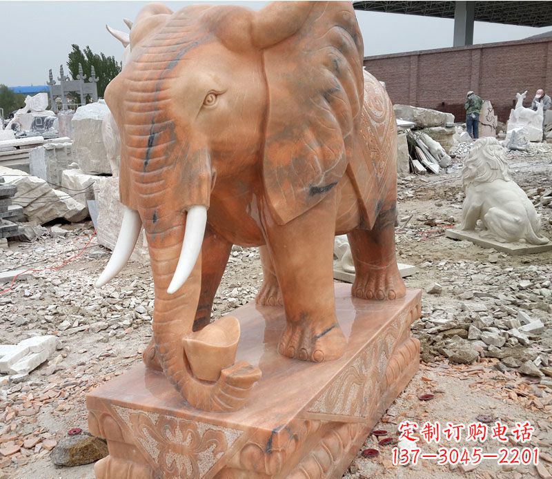 辽阳晚霞红大象招财石雕