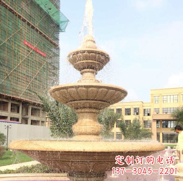 辽阳晚霞红大型多层喷泉石雕