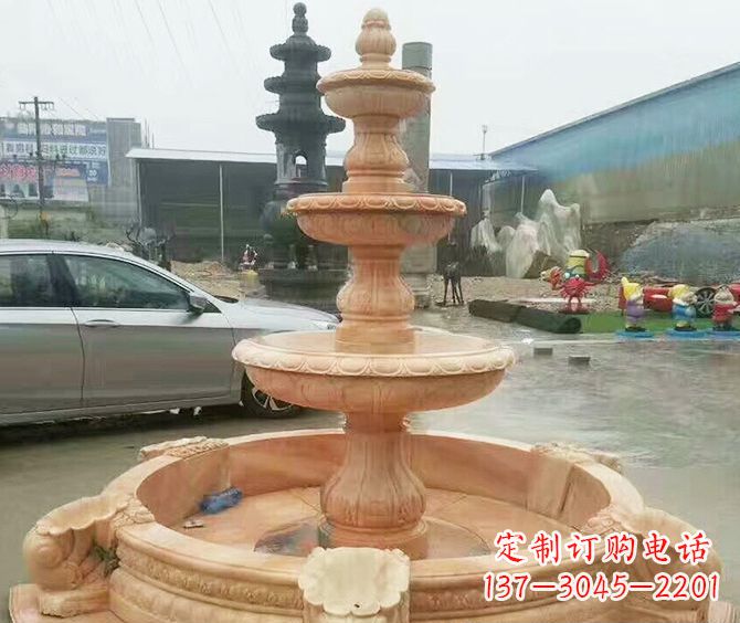辽阳晚霞红多层大型石雕喷泉 (3)