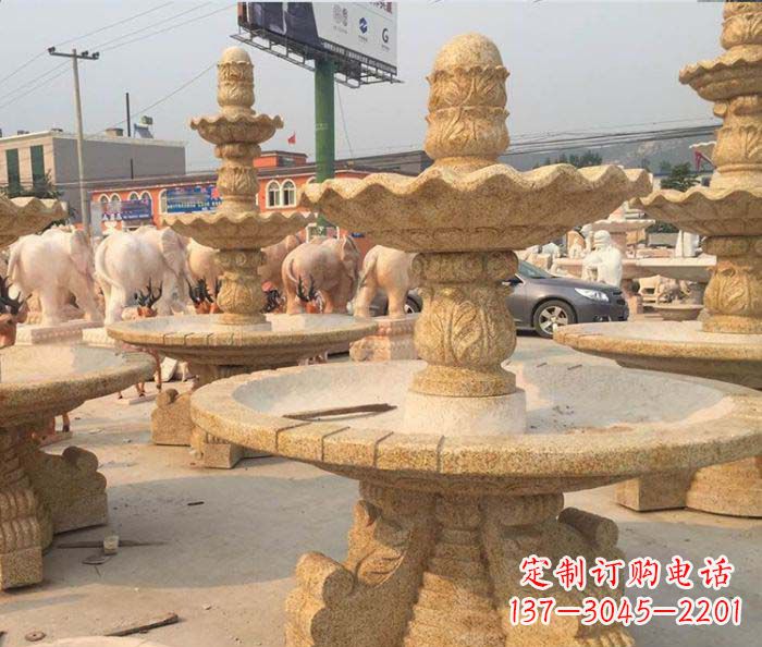 辽阳晚霞红多层大型石雕喷泉