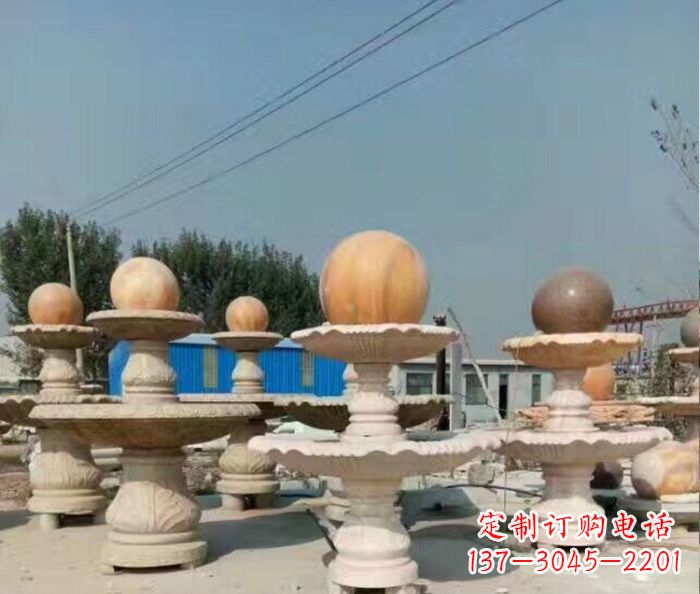 辽阳晚霞红多层风水球喷泉石雕