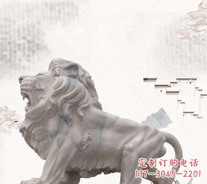 辽阳晚霞红公园动物仿真狮子石雕