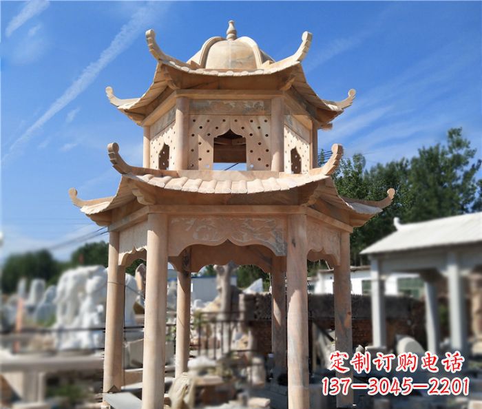 辽阳晚霞红公园双层六角凉亭石雕