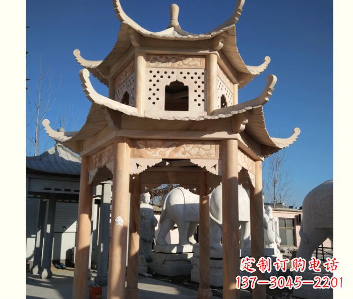 辽阳晚霞红公园双层六角凉亭石雕 (2)