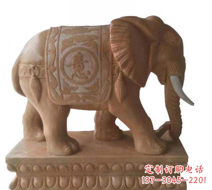 辽阳晚霞红吉祥如意大象石雕 (2)