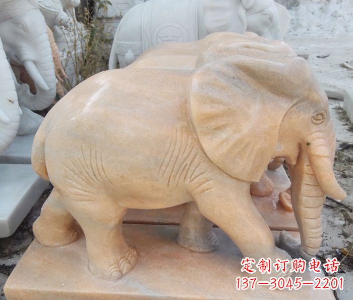 辽阳晚霞红吉祥如意大象石雕 (3)