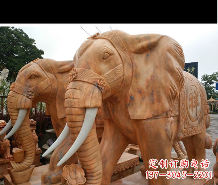 辽阳晚霞红吉祥如意门口镇宅招财大象石雕 (3)
