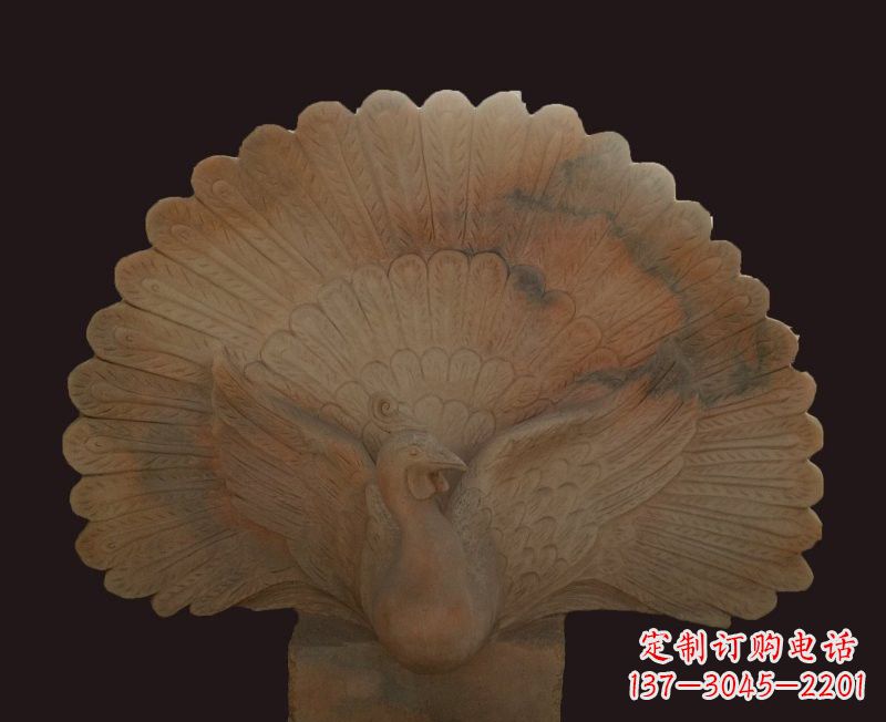 辽阳晚霞红开屏孔雀石雕