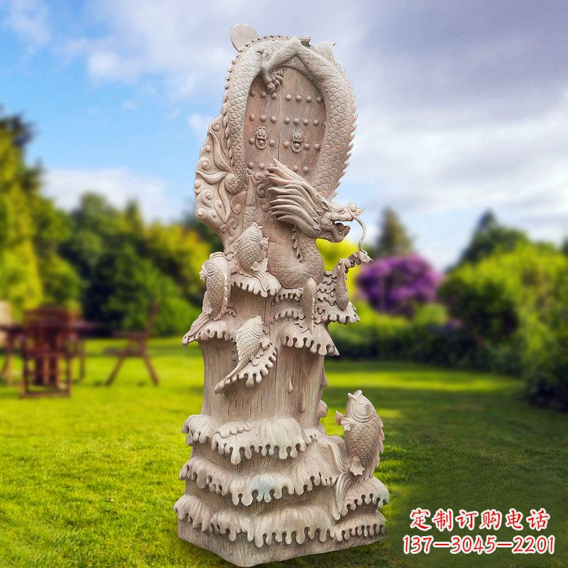 辽阳晚霞红鲤鱼跃龙门景观石雕