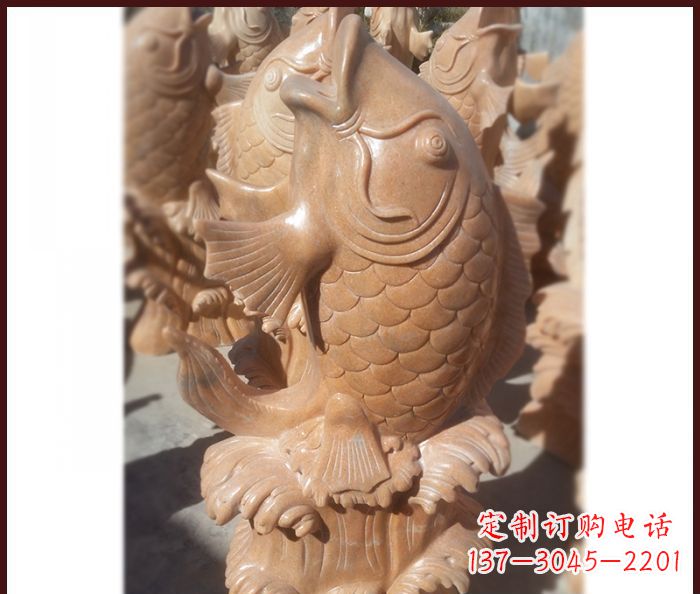 辽阳晚霞红喷水鲤鱼石雕 (3)