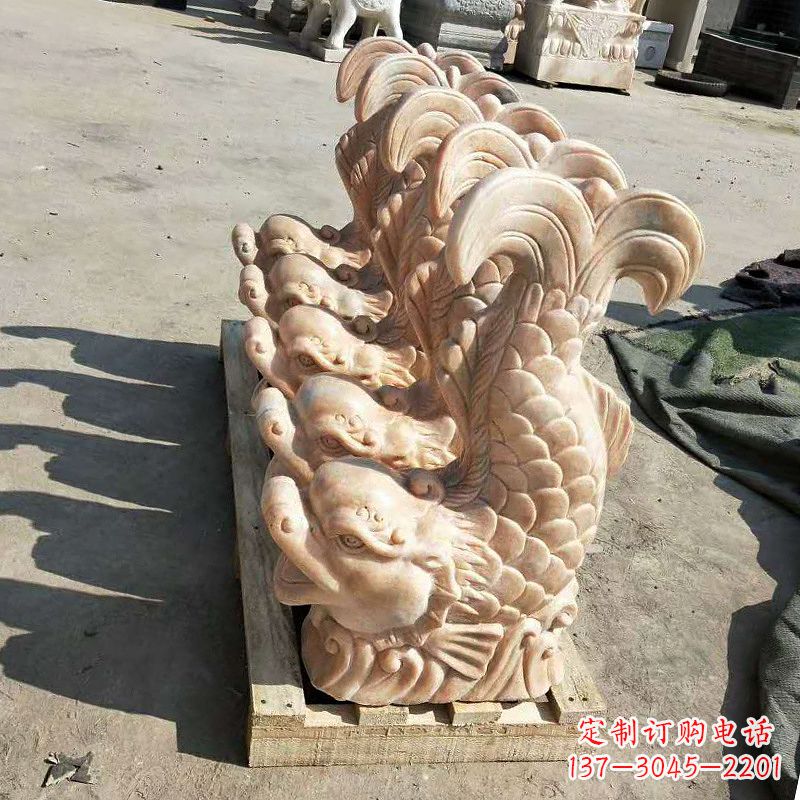 辽阳晚霞红喷水鱼石雕-园林水景喷泉动物雕塑摆件