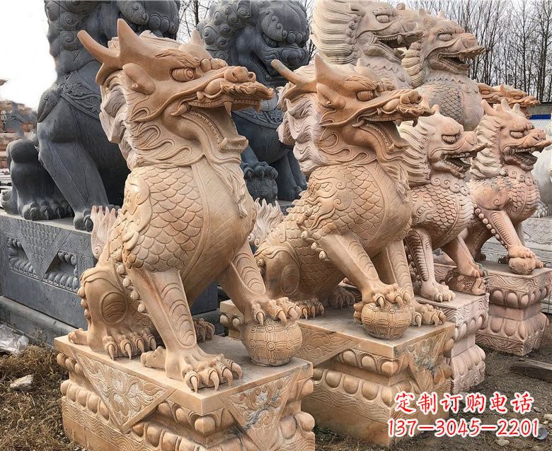 辽阳晚霞红麒麟石雕 (2)
