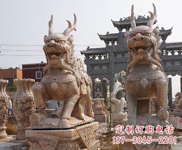 辽阳晚霞红瑞兽麒麟石雕 (2)
