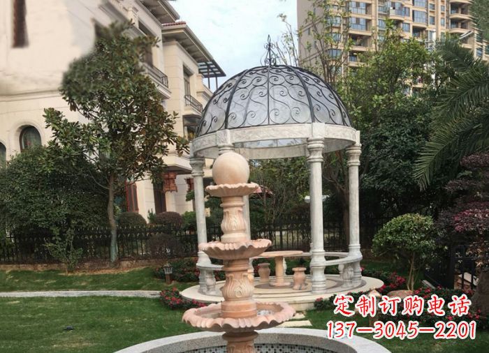 辽阳晚霞红三层风水球喷泉小区石雕