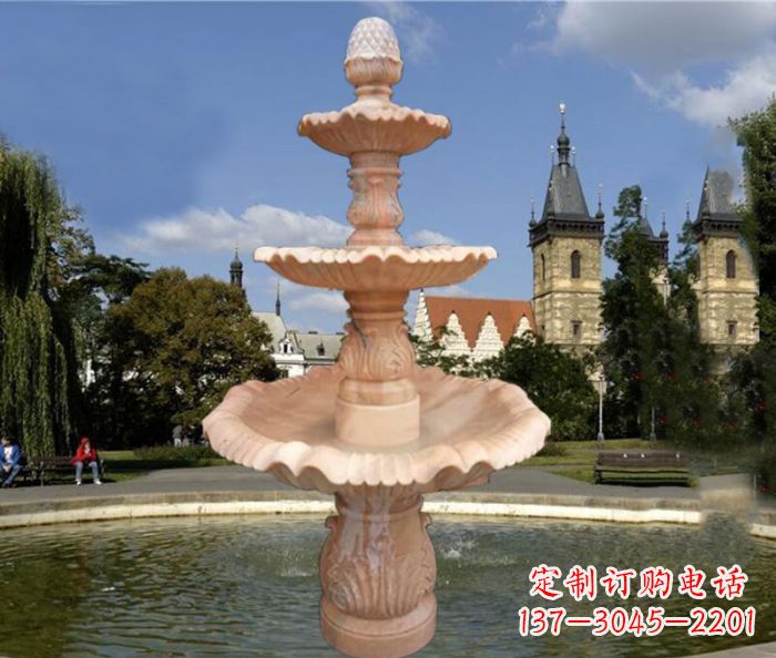 辽阳晚霞红三层喷泉广场石雕