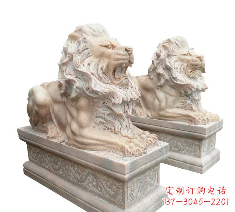 辽阳晚霞红石材欧式狮子