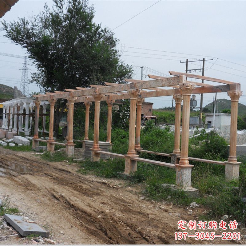 辽阳晚霞红石雕花架长廊