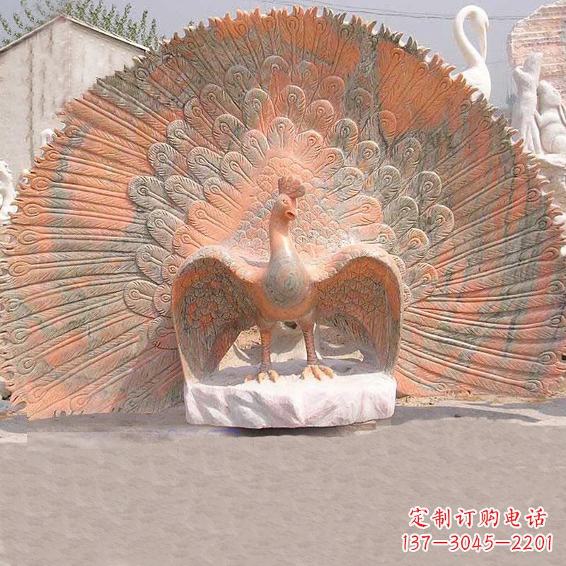辽阳晚霞红石雕孔雀-公园园林景观动物雕塑