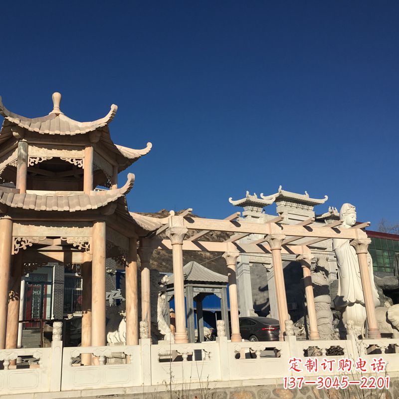 辽阳晚霞红石雕凉亭花架
