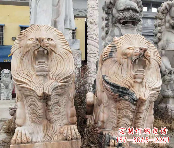 辽阳晚霞红石雕欧式石狮子