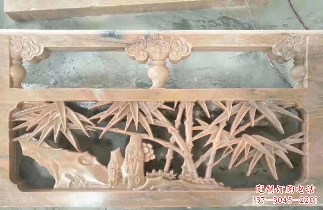 辽阳晚霞红石浮雕栏板户外摆件园林景观雕塑