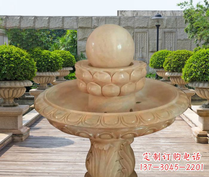 辽阳晚霞红双层风水球公园喷泉石雕 (2)