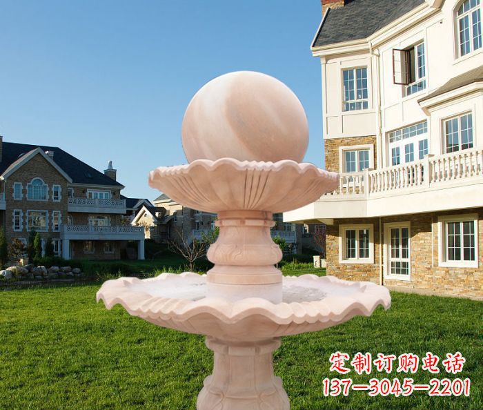 辽阳晚霞红双层风水球公园喷泉石雕