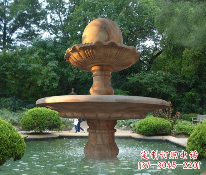 辽阳晚霞红双层风水球喷泉公园石雕