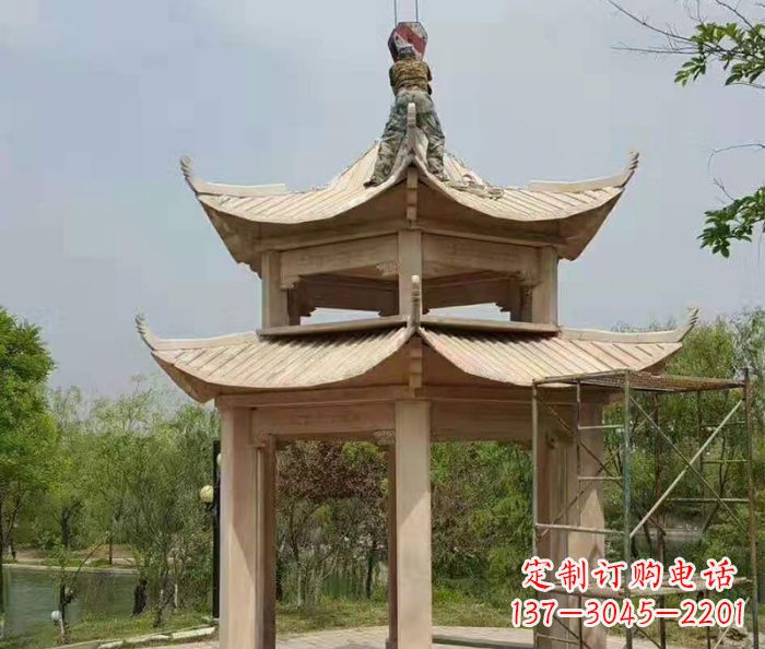 辽阳晚霞红双层凉亭石雕 (2)