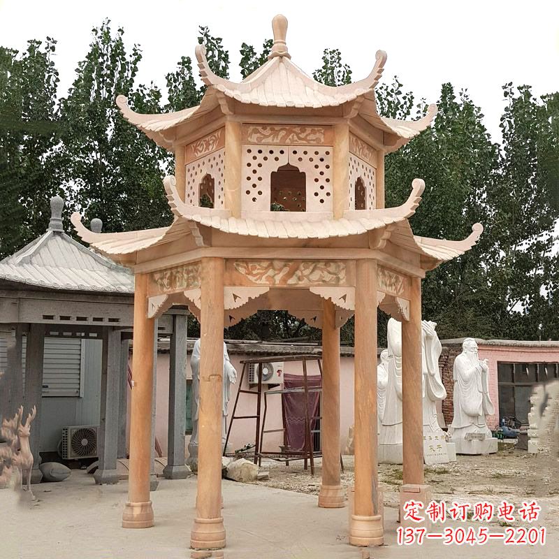 辽阳晚霞红双层石凉亭