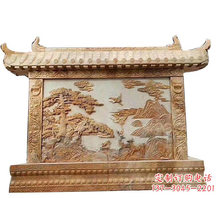 辽阳晚霞红松鹤延年浮雕影壁