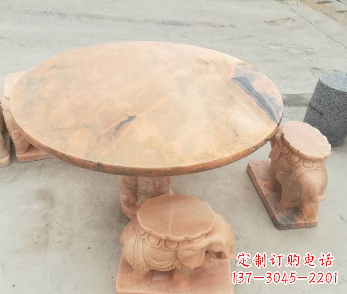 辽阳晚霞红小象桌凳别墅石雕 (4)