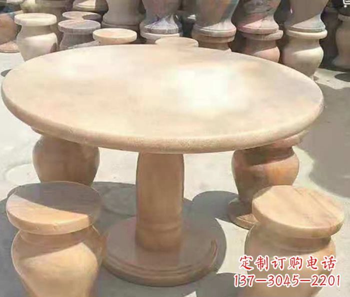 辽阳晚霞红圆形石桌凳 (2)