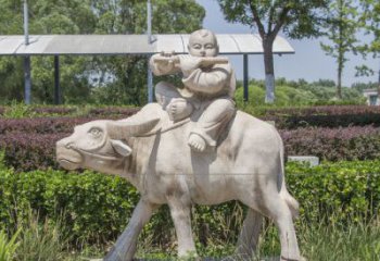 辽阳石雕牧童牛雕塑，让传统气息永存