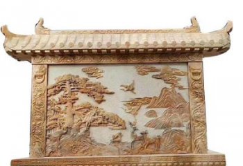 辽阳晚霞红松鹤延年浮雕影壁
