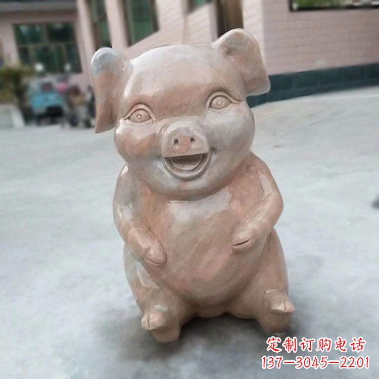 辽阳喜庆的石雕猪-晚霞红大理石生肖动物雕塑