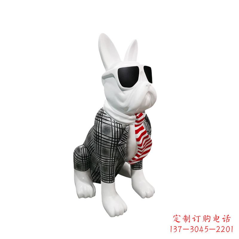 辽阳系领带戴墨镜的狗雕塑，商场超市美陈斗牛犬摆件