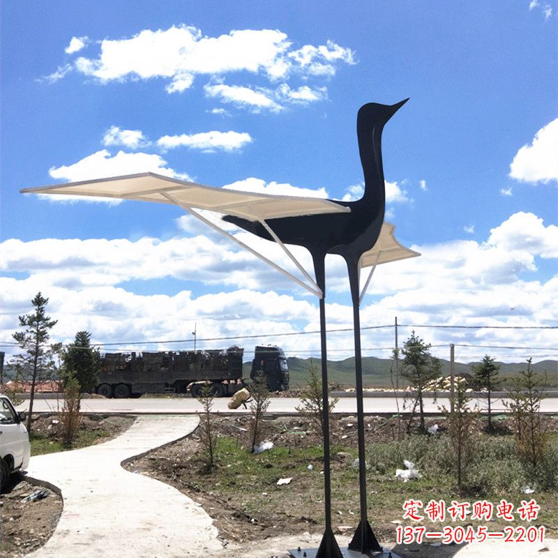 辽阳仙鹤不锈钢遮阳亭景观雕塑
