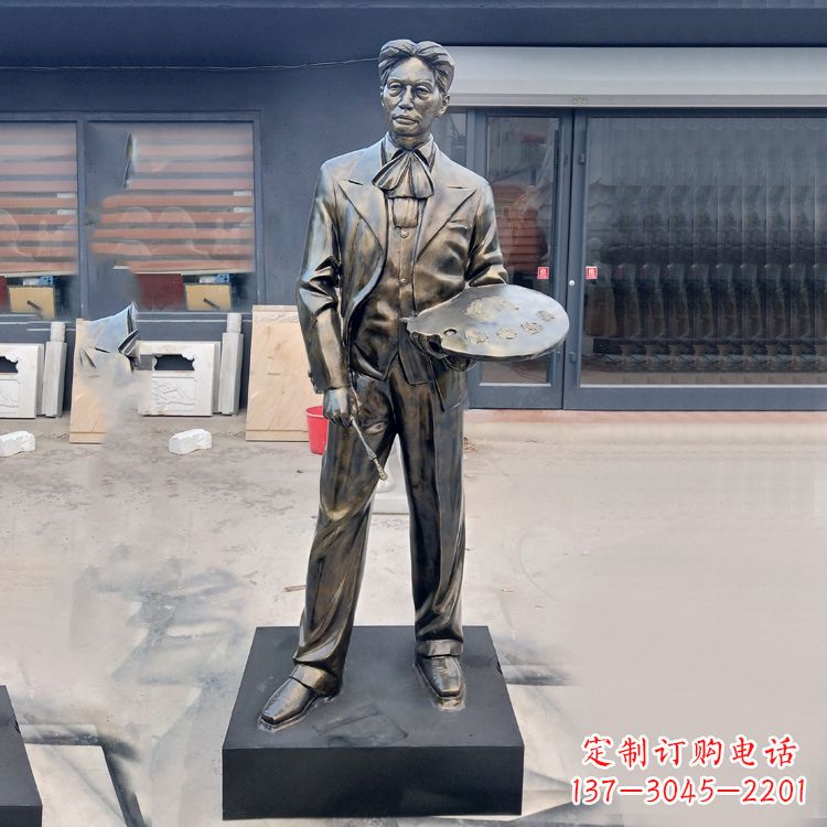 辽阳现代画家徐悲鸿雕塑-玻璃钢仿铜名人雕像