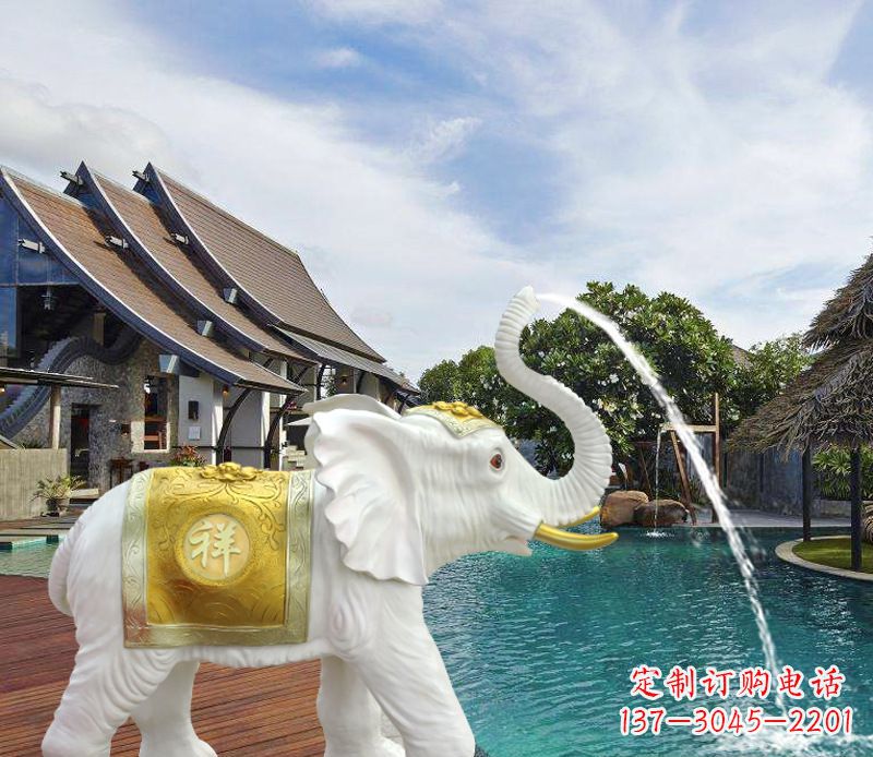 辽阳祥瑞汉白玉喷泉喷水大象