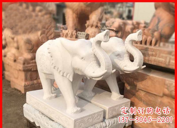 辽阳象鼻朝天的大象汉白玉招财石雕